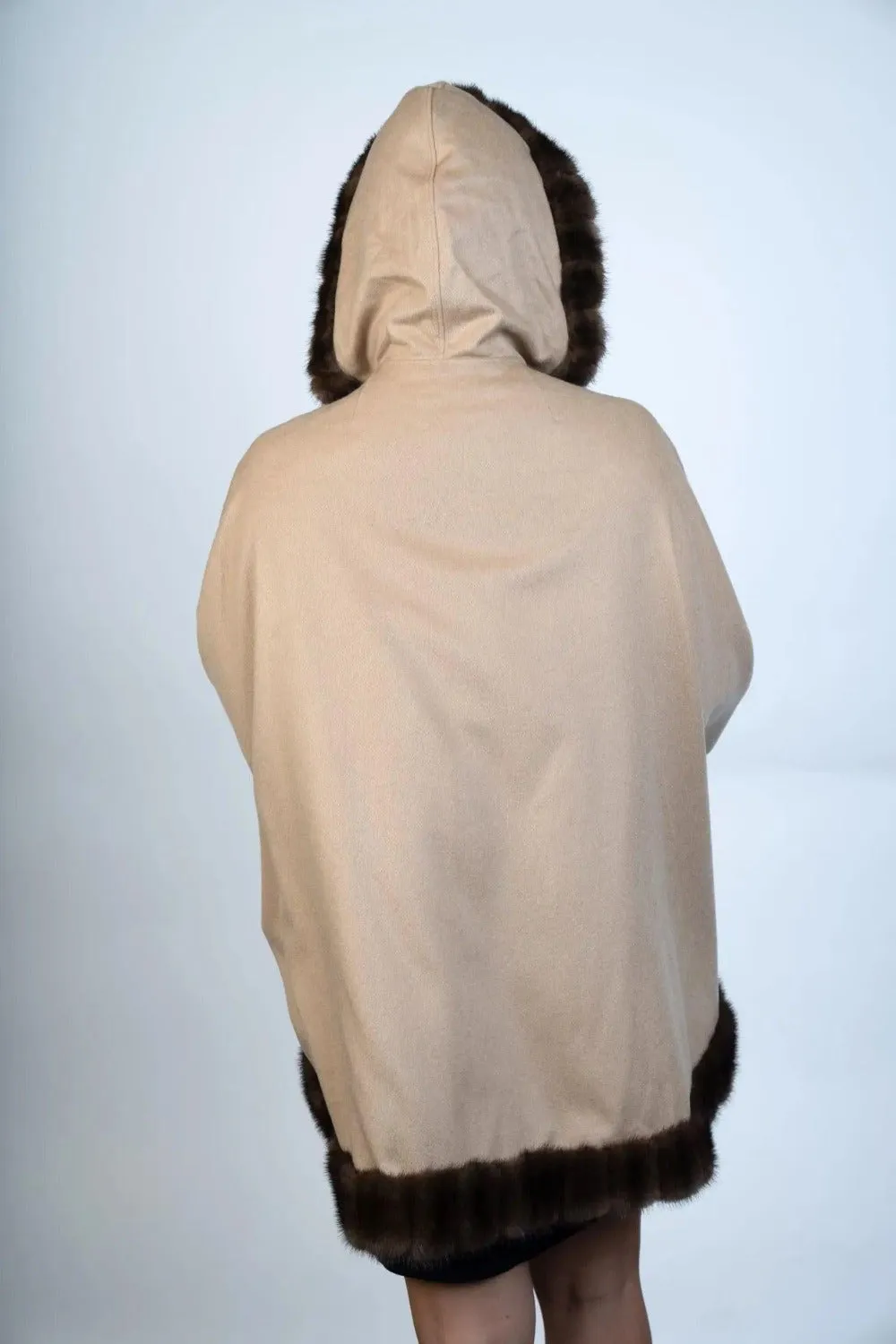 100% Cashmere Cape with Fur Trim