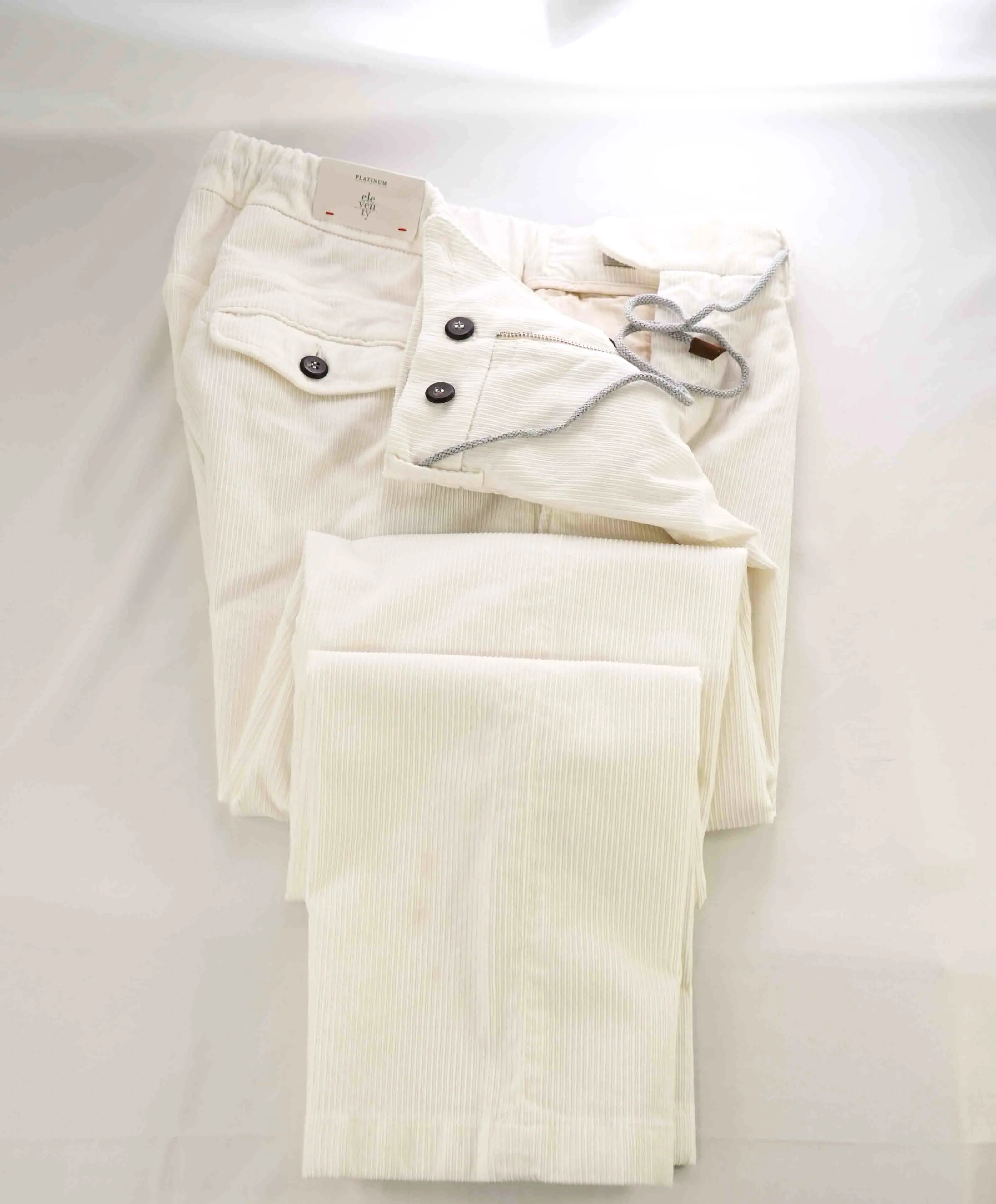 $695 ELEVENTY - JOGGER *SUEDE Draw String* White Cotton Corduroy Pants- 36W