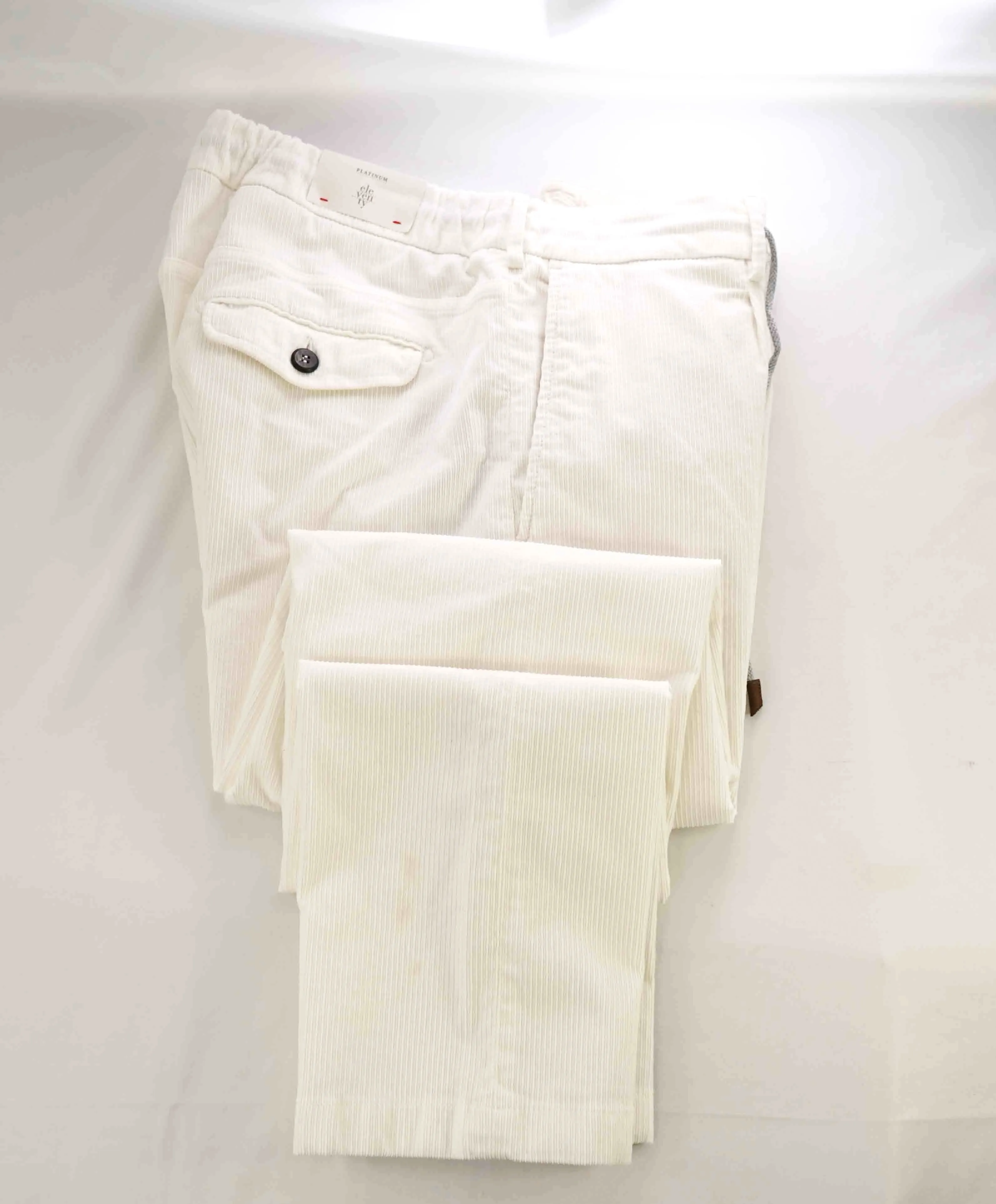 $695 ELEVENTY - JOGGER *SUEDE Draw String* White Cotton Corduroy Pants- 36W