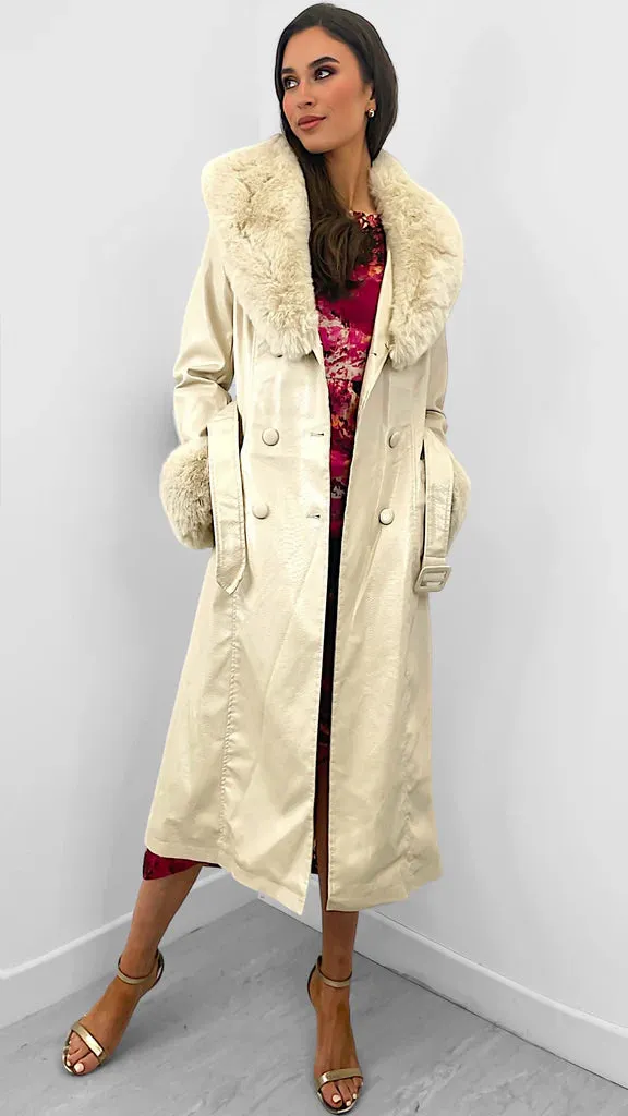 A1914 Beige Eco Leather Luxury Coat