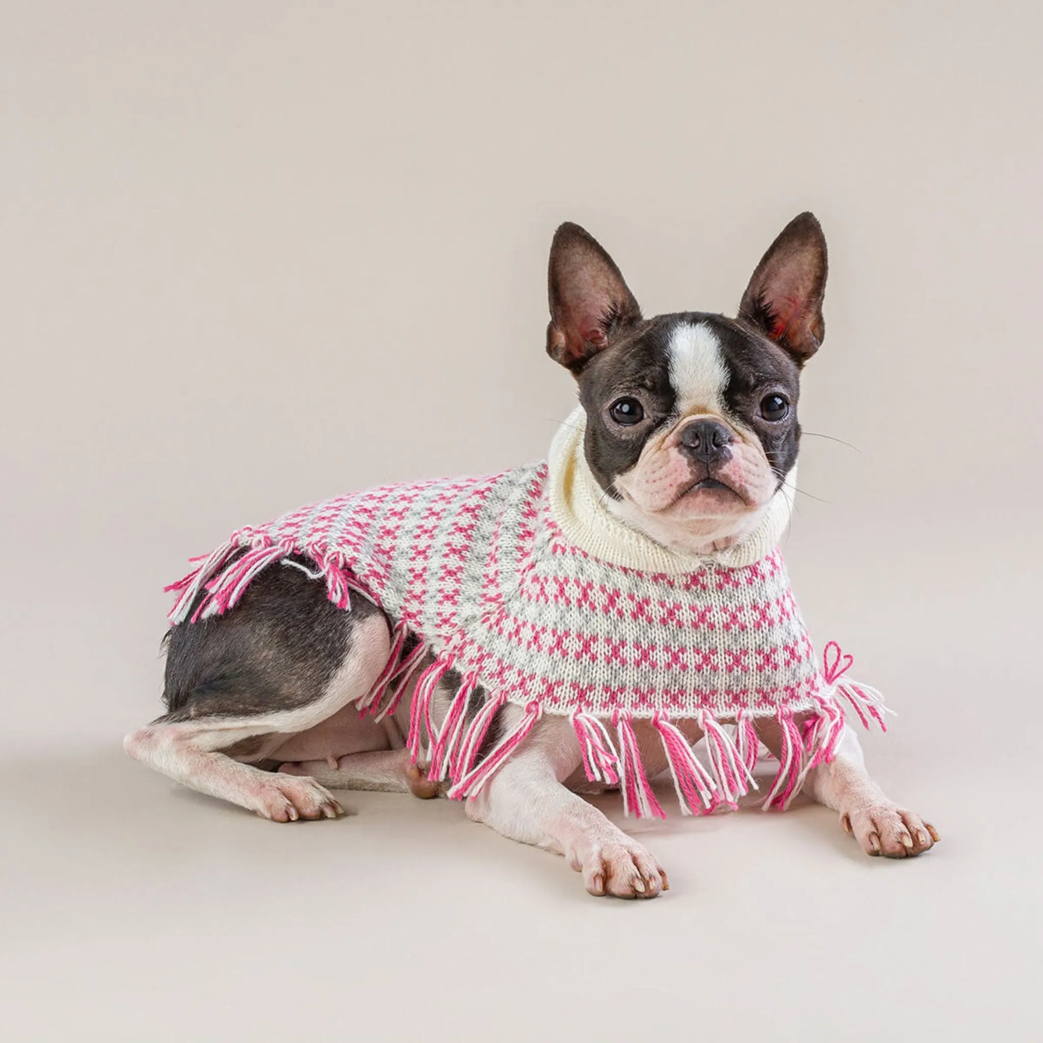 Alpaca Knitted Dog Sweater Pink Poncho