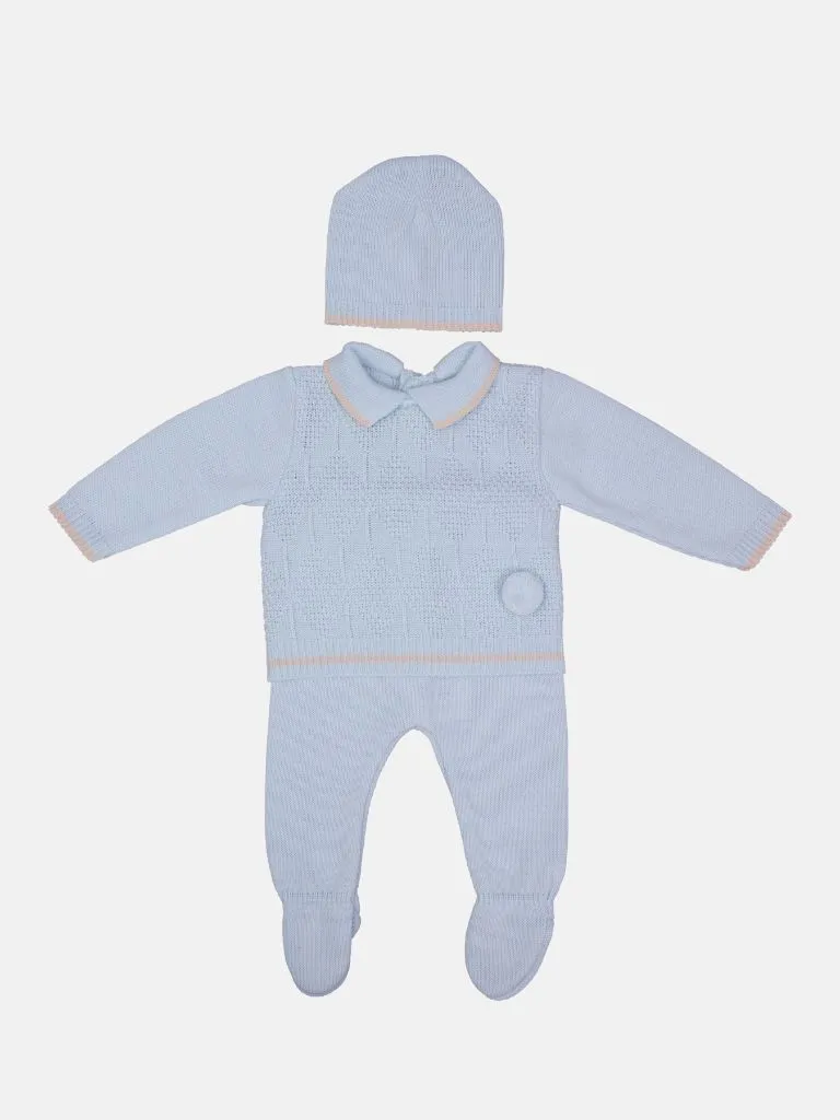 Baby Boy New Santiago Collection Knitted 3 piece set - Baby Blue