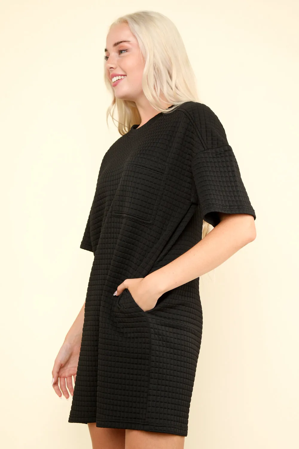 Black Quilted Shift Mini Dress