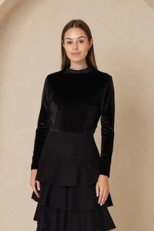 Black Velvet Mock Neck Top