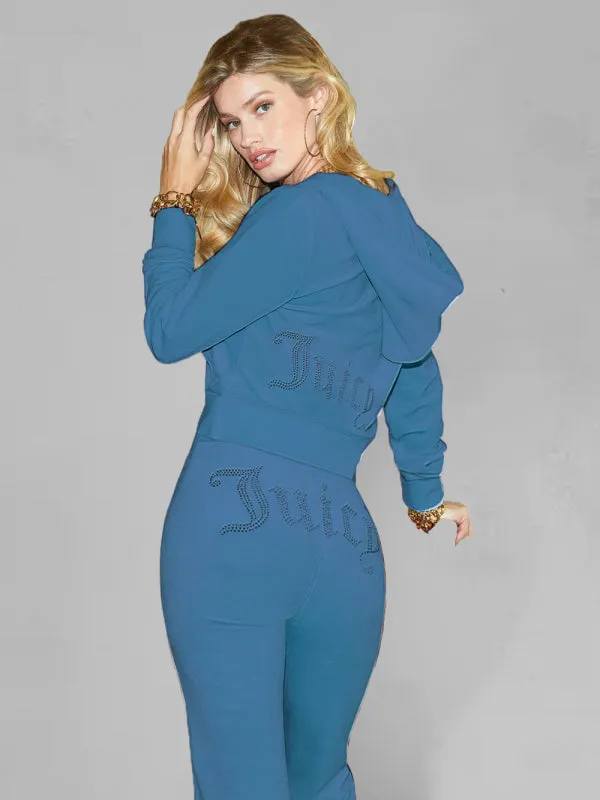 Blue Zone Planet |  Hot Diamond Velvet Leisurewear Two-piece Set