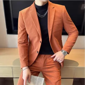 Bonsir ( Jacket   Pants ) Autumn Winter Latest Design Corduroy Men Suit Wedding Party Singer Groom Costume Tuxedos Homme 2Pcs Sets