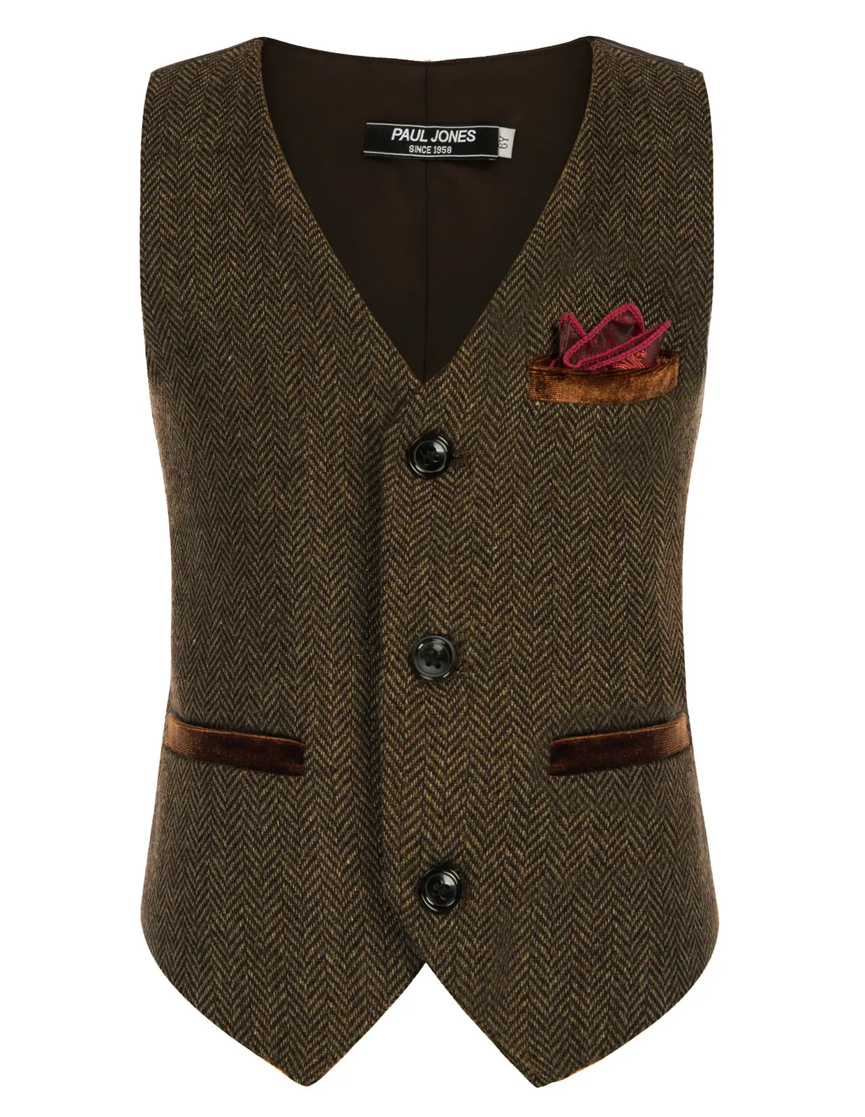 Boys Herringbone Tweed Suit Vest British Dress Waistcoat Wool Blend