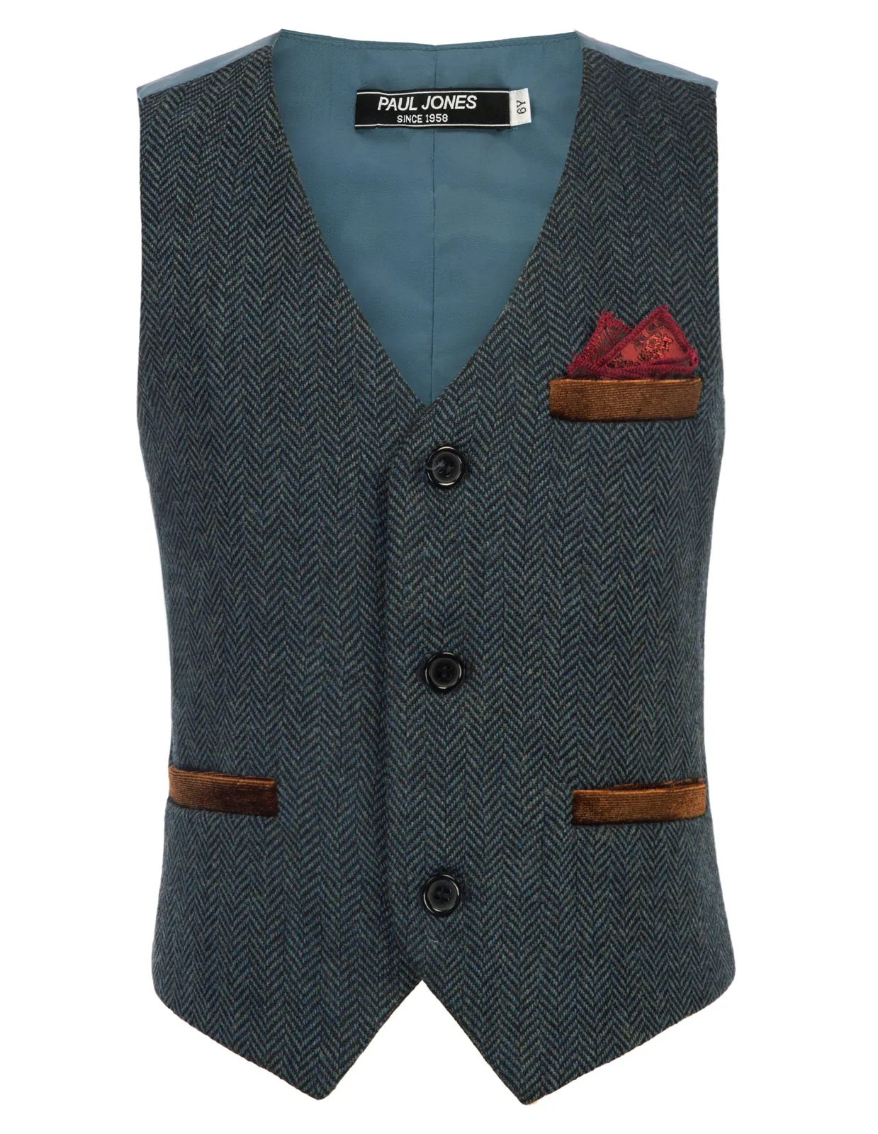 Boys Herringbone Tweed Suit Vest British Dress Waistcoat Wool Blend