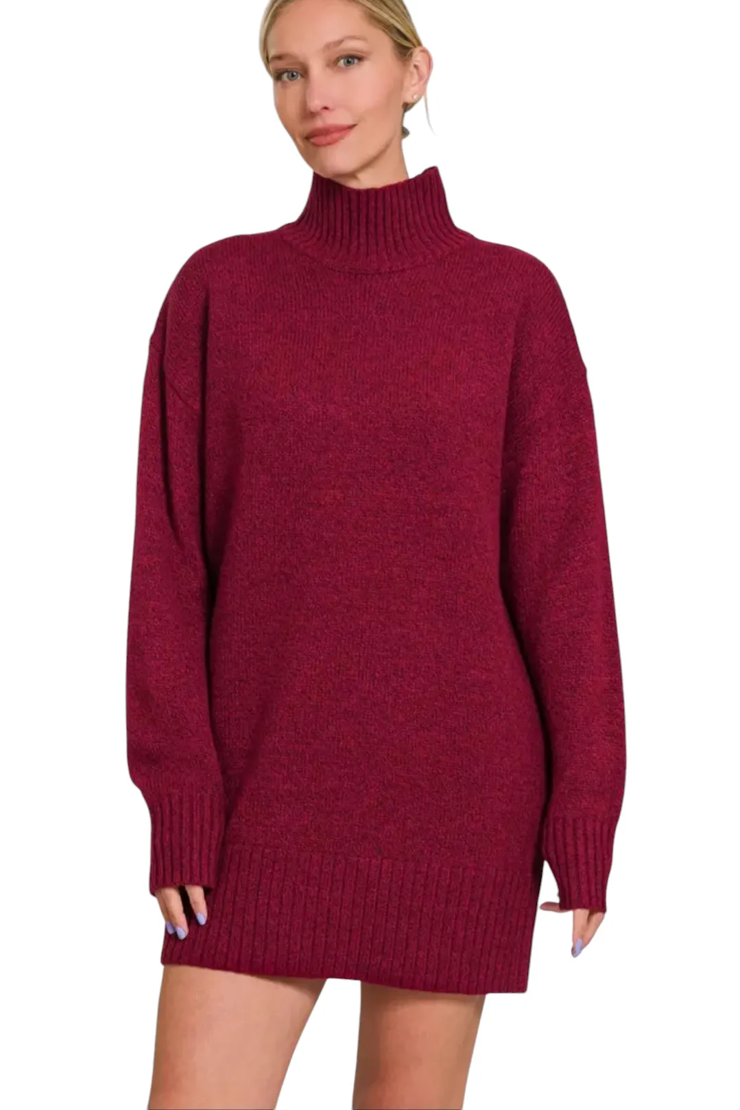 Brushed Turtleneck Sweater Dress - Multiple Colors Available