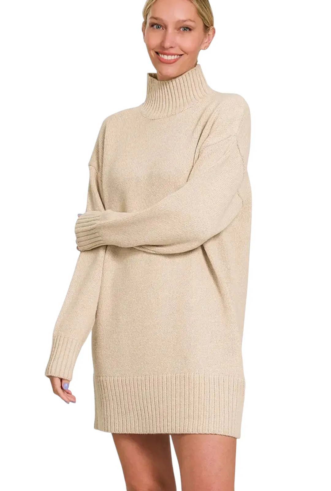 Brushed Turtleneck Sweater Dress - Multiple Colors Available