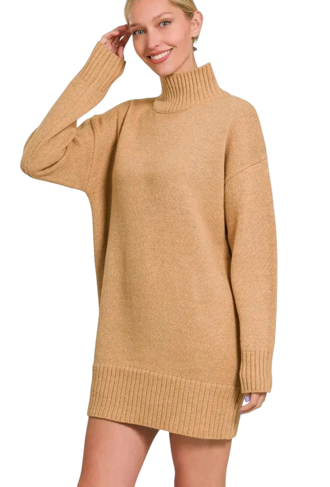 Brushed Turtleneck Sweater Dress - Multiple Colors Available