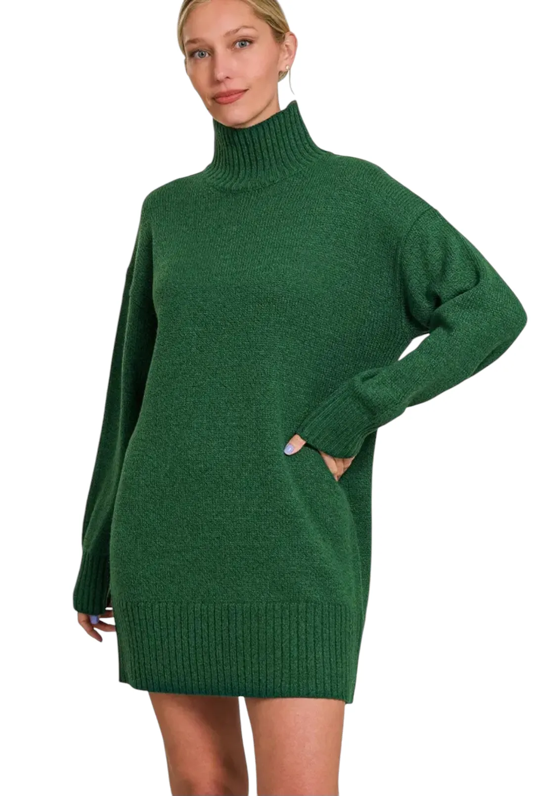 Brushed Turtleneck Sweater Dress - Multiple Colors Available