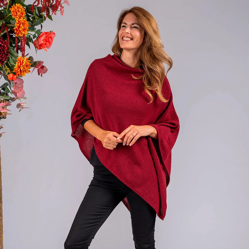 Burgundy Knitted Cashmere Poncho