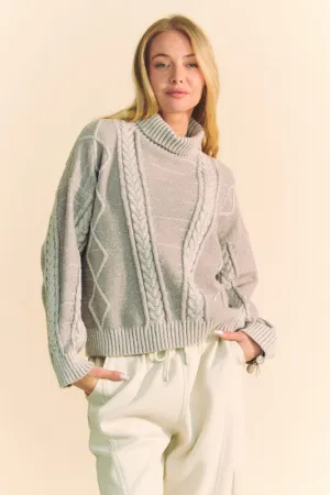 Cable-Knit Turtleneck Dropped Shoulder Sweater