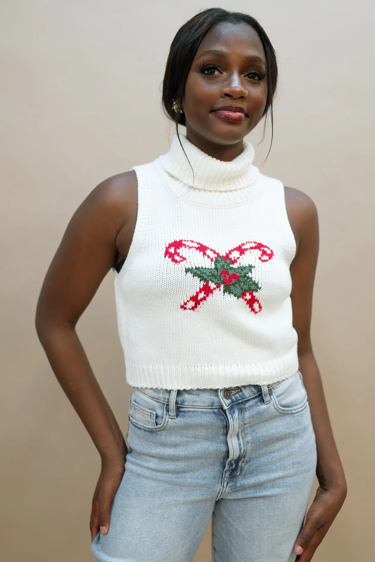 Candy Cane Turtleneck Knit Top