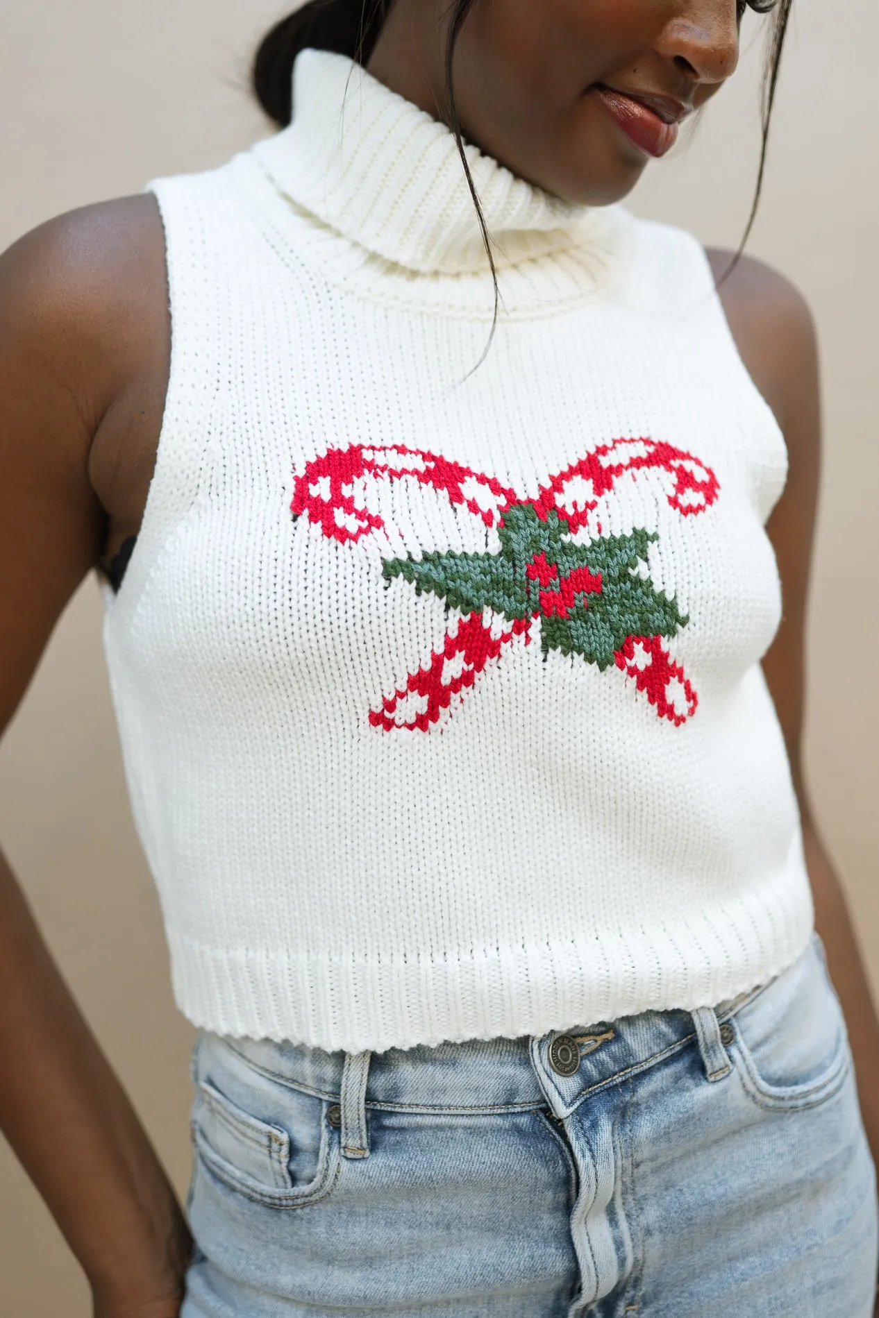 Candy Cane Turtleneck Knit Top