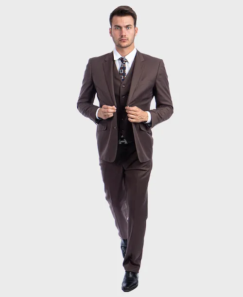 Cocoa Wool Modern Fit 3 Piece Suit