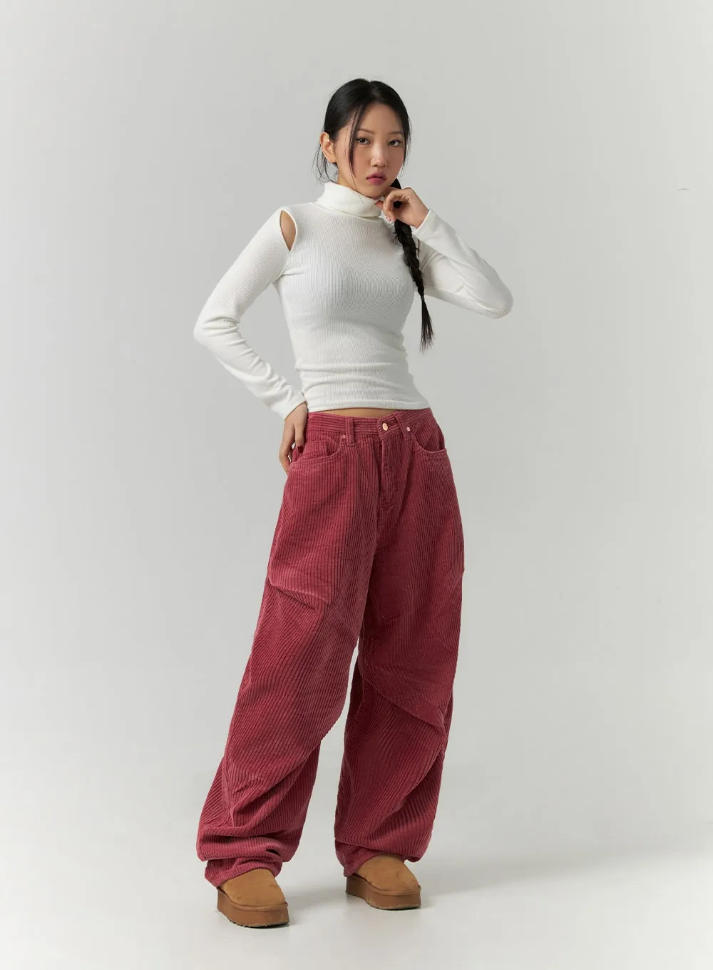 Corduroy Pintuck Wide-Leg Pants CD307