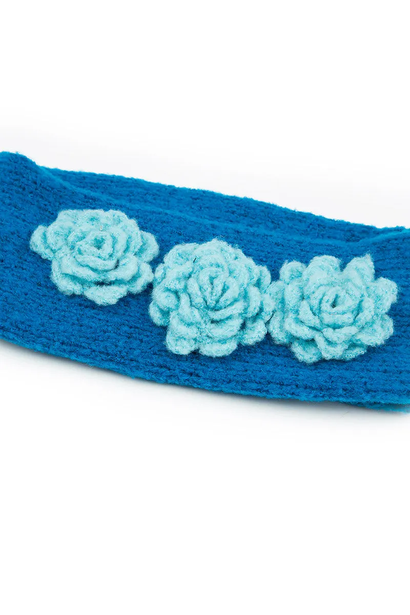 Flowers Azure Blue Soft Wool Headband