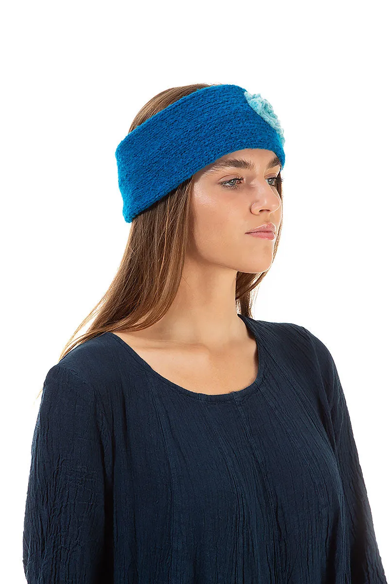 Flowers Azure Blue Soft Wool Headband