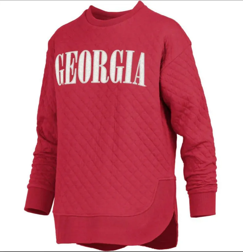 Georgia Bulldogs "Pasadena" - Crew-Neck Rounded Bottom Quilted Long Sleeve