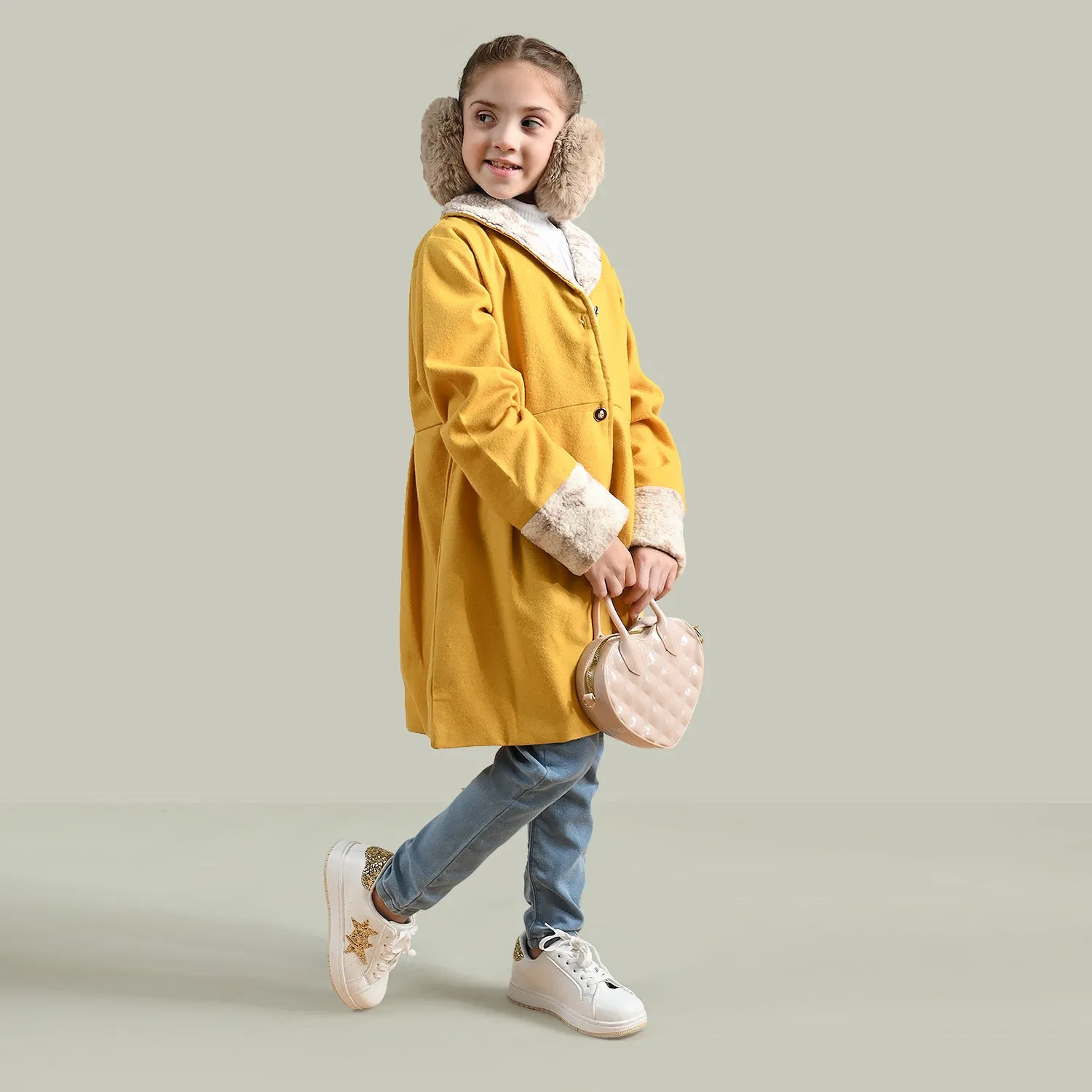 Girls Woven Trench Coat-Yellow