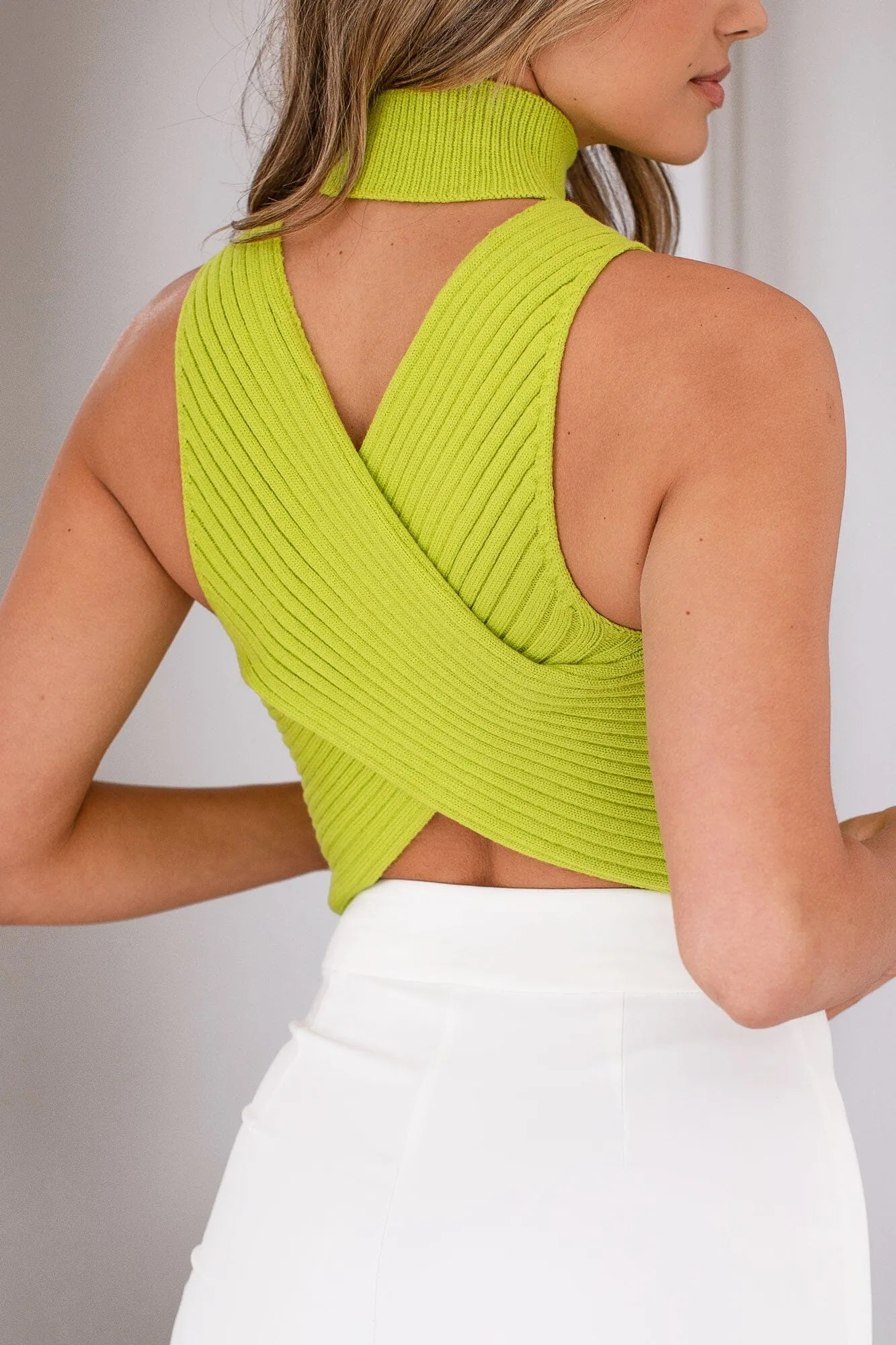 Glenn Apple Green Crossback Turtleneck Top