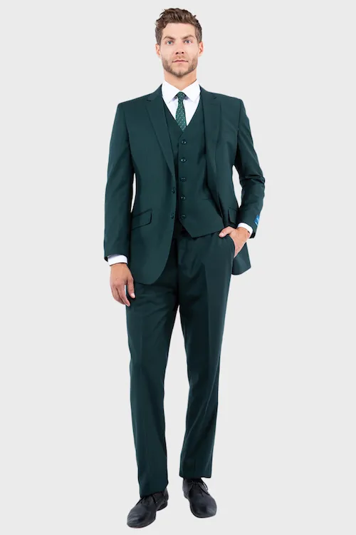 Green Wool Modern Fit 3 Piece Suit