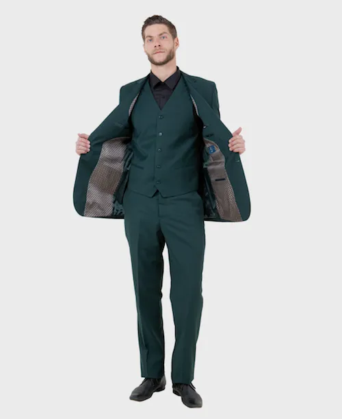 Green Wool Modern Fit 3 Piece Suit