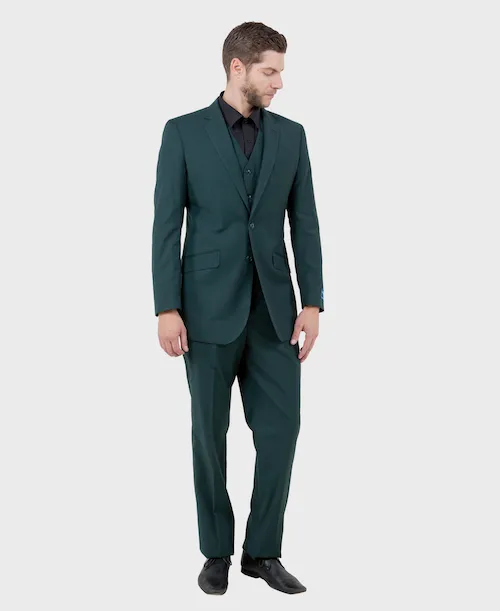 Green Wool Modern Fit 3 Piece Suit