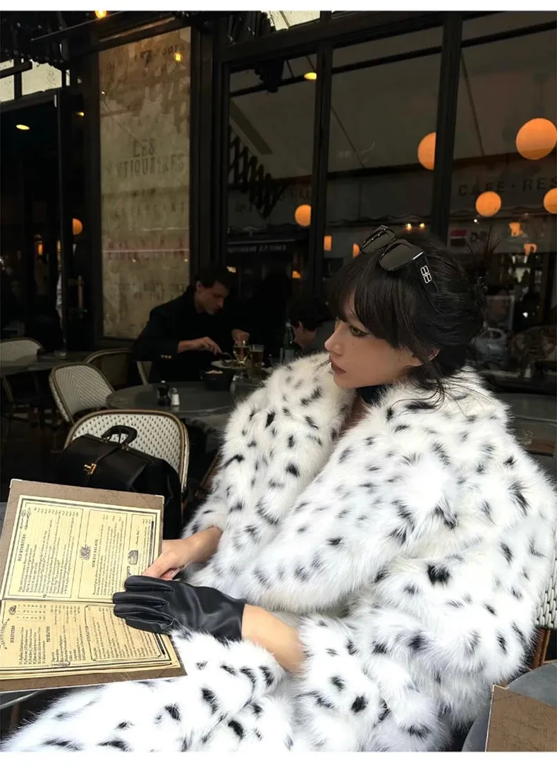 HEYFANCYSTYLE Cozy Polka Dot Faux Fur Coat