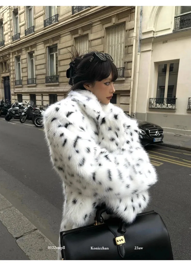 HEYFANCYSTYLE Cozy Polka Dot Faux Fur Coat