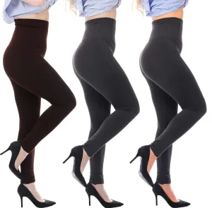 High Waist Tummy Control Leggings with French Terry Lining, 2 Pack in Black