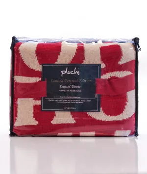 Ho Ho Red & Natural Color 100% Cotton Knitted All Season AC Throw Blanket