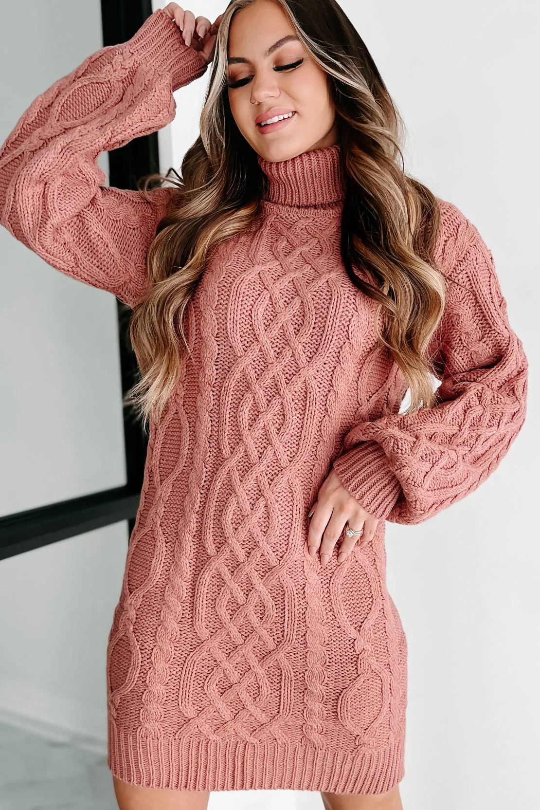 Holiday Steal- Choose Kindness Turtleneck Sweater Dress (Mauve)