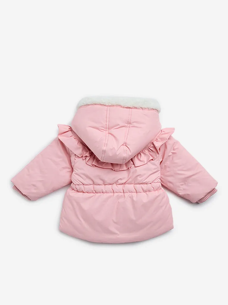 HOP Baby Pink Ruffled Hooded Puffer Jacket