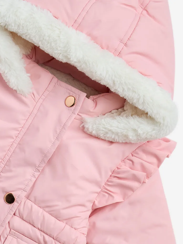 HOP Baby Pink Ruffled Hooded Puffer Jacket