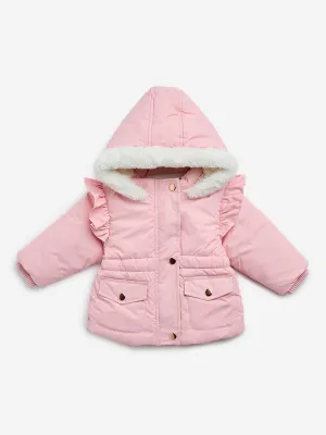 HOP Baby Pink Ruffled Hooded Puffer Jacket