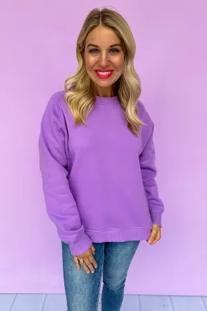 Hot Pink Deal- Fleece Lined Side Ribbed Sweatshirt in Lavender