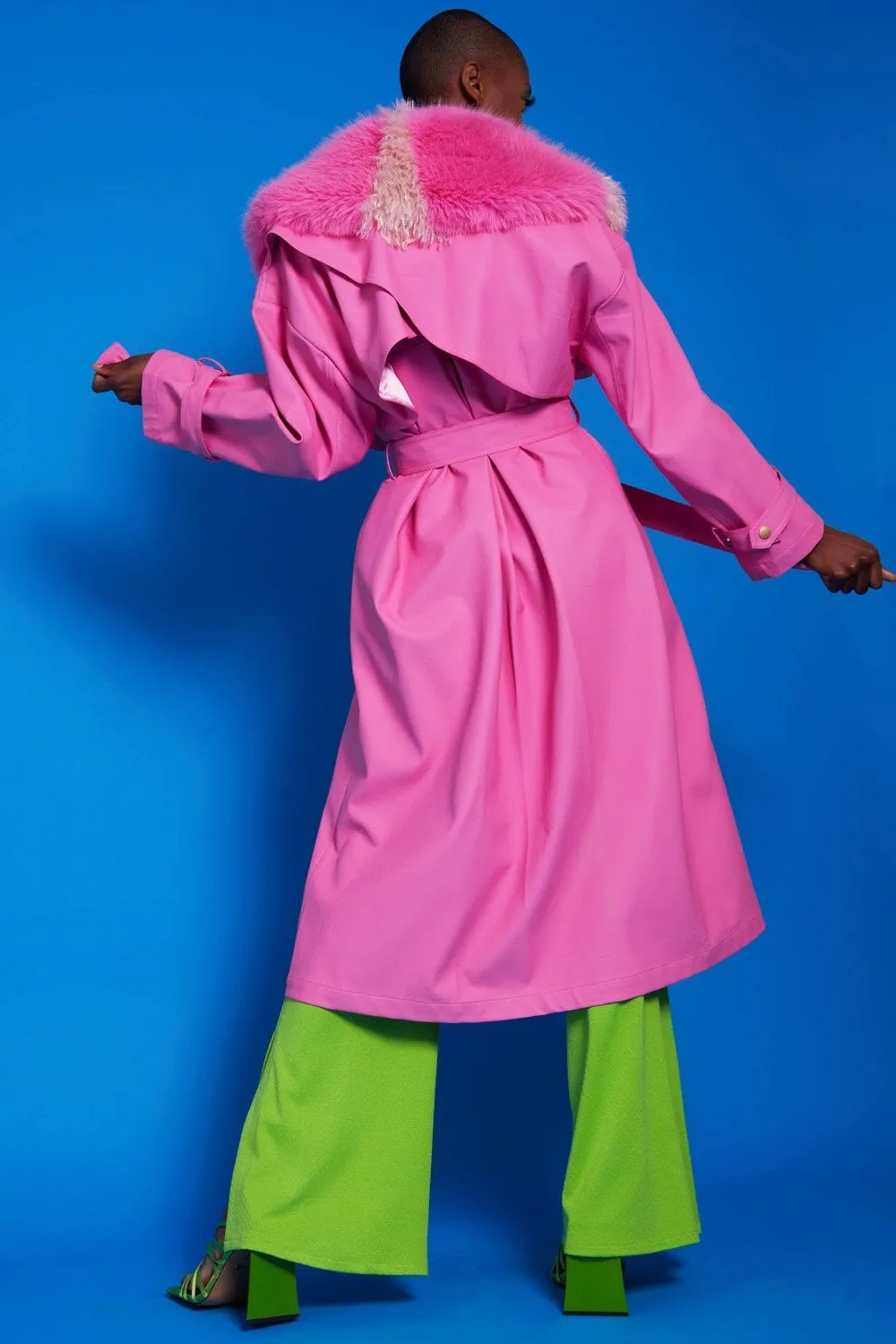 Hot Pink Eco Leather Trench Coat