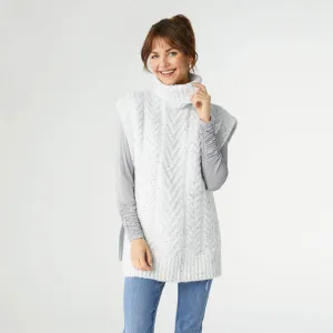 Iris Turtleneck Cable Knit Vest - Winter White