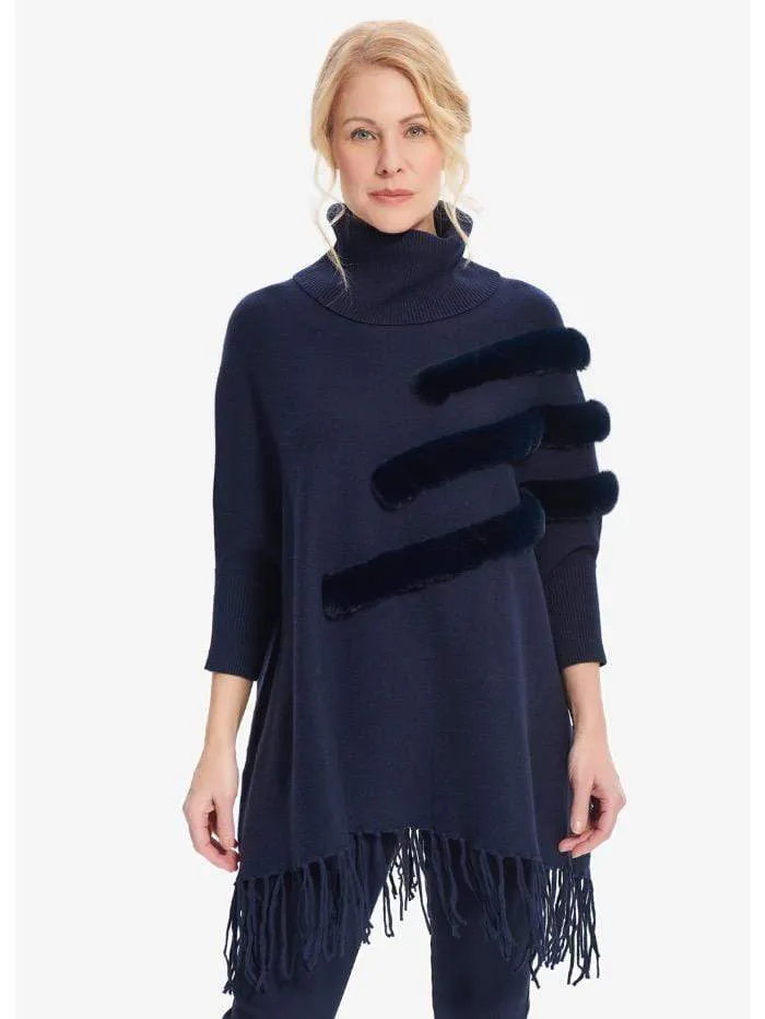 Joseph Ribkoff Navy Poncho With Faux Fur Detail 214916 2166