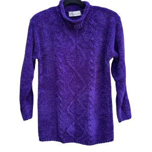 Karen Scott Petites Vintage Womens Purple Cable Knit Chenille Turtleneck Sweater PS