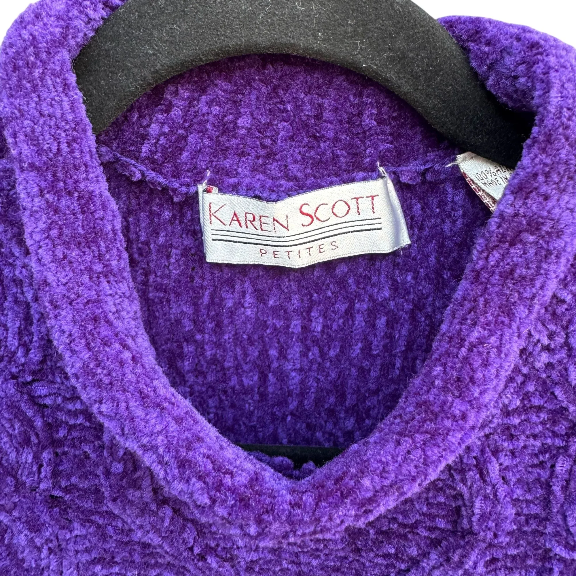 Karen Scott Petites Vintage Womens Purple Cable Knit Chenille Turtleneck Sweater PS