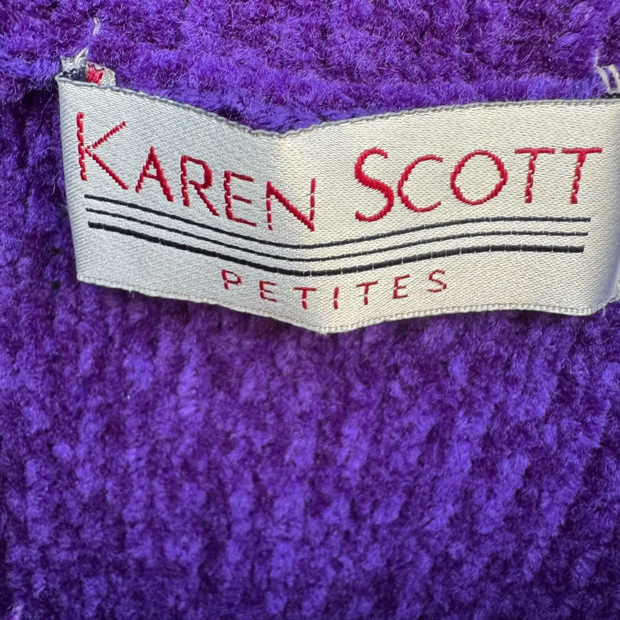 Karen Scott Petites Vintage Womens Purple Cable Knit Chenille Turtleneck Sweater PS