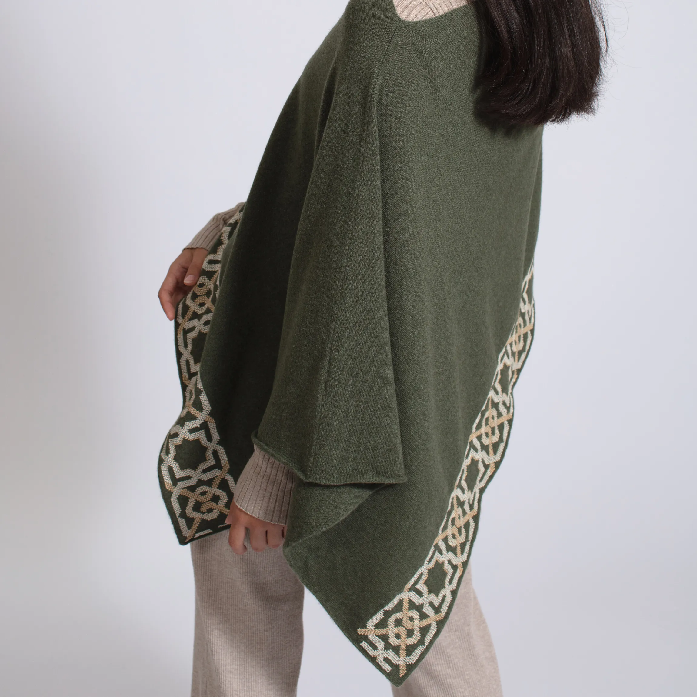 KHAKI CASHMERE PONCHO