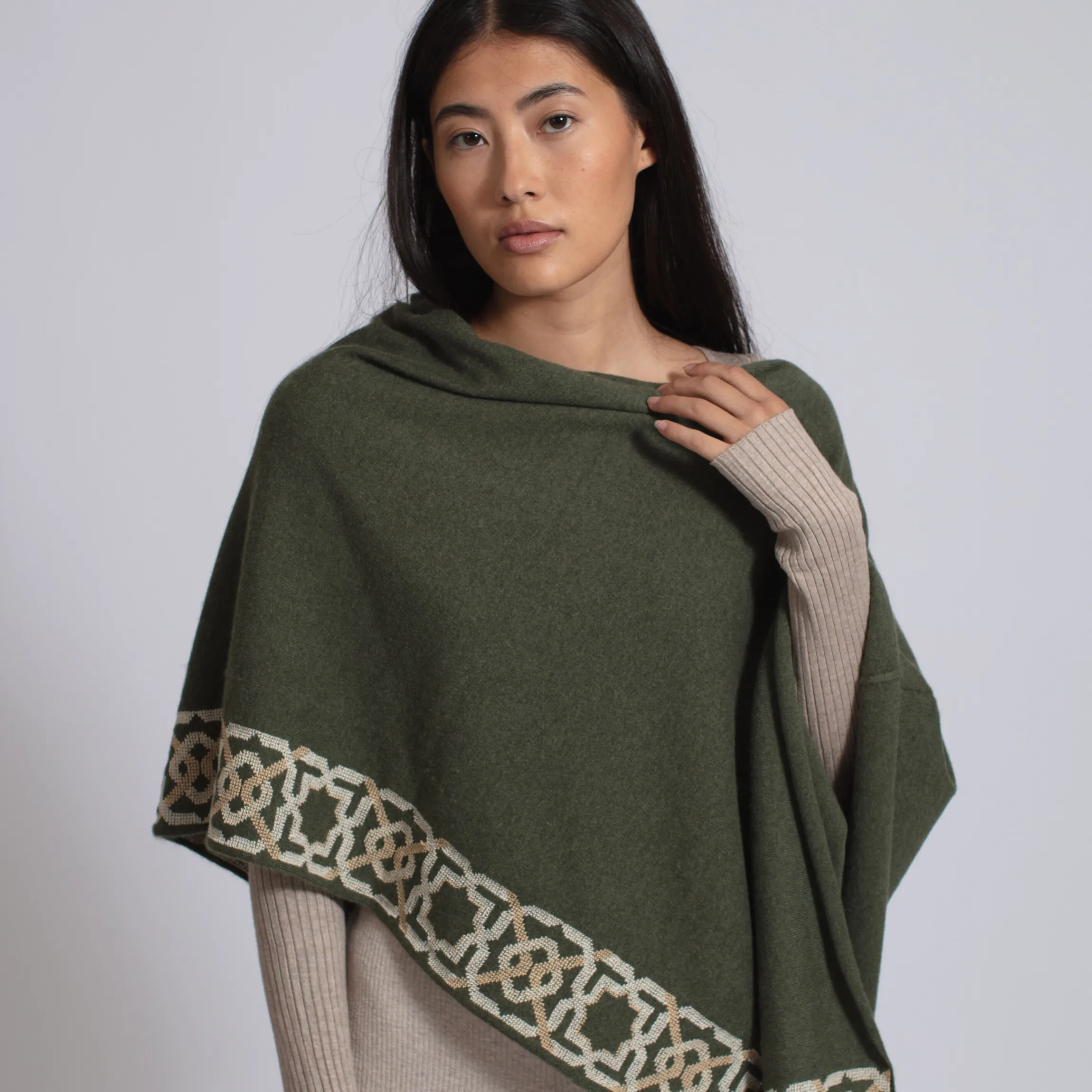 KHAKI CASHMERE PONCHO