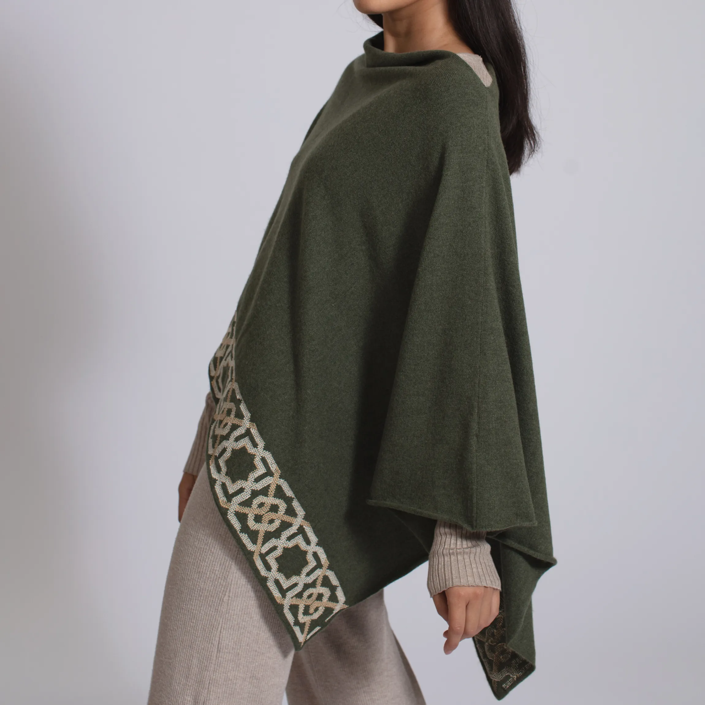 KHAKI CASHMERE PONCHO