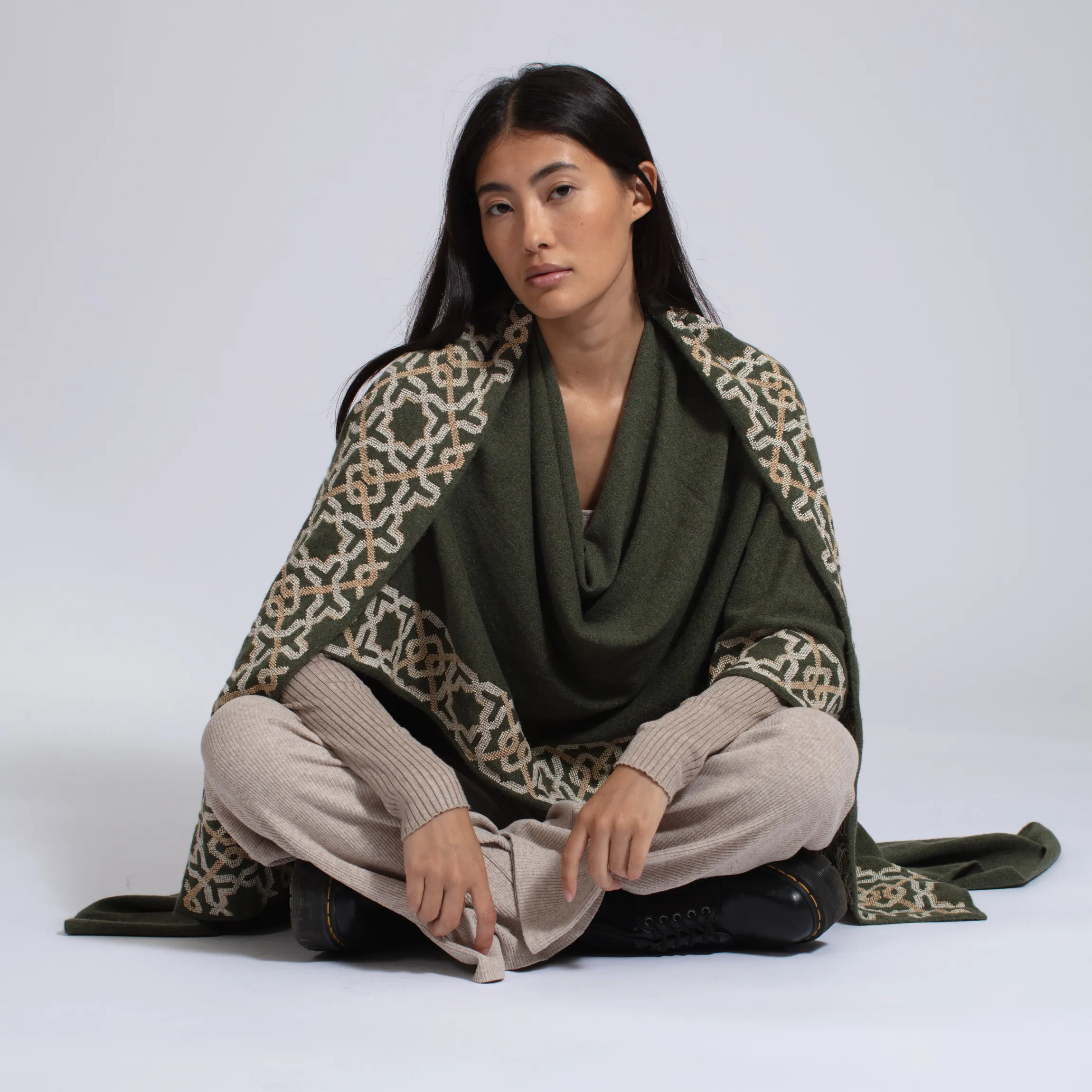 KHAKI CASHMERE PONCHO