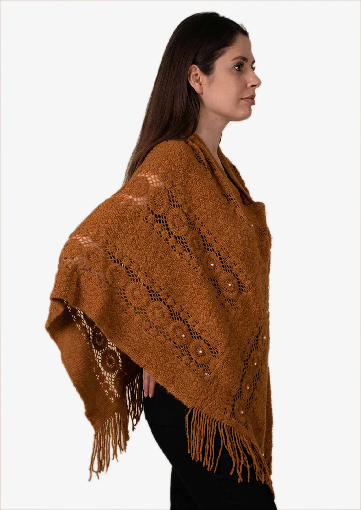 Knit Poncho With Fringe Hem